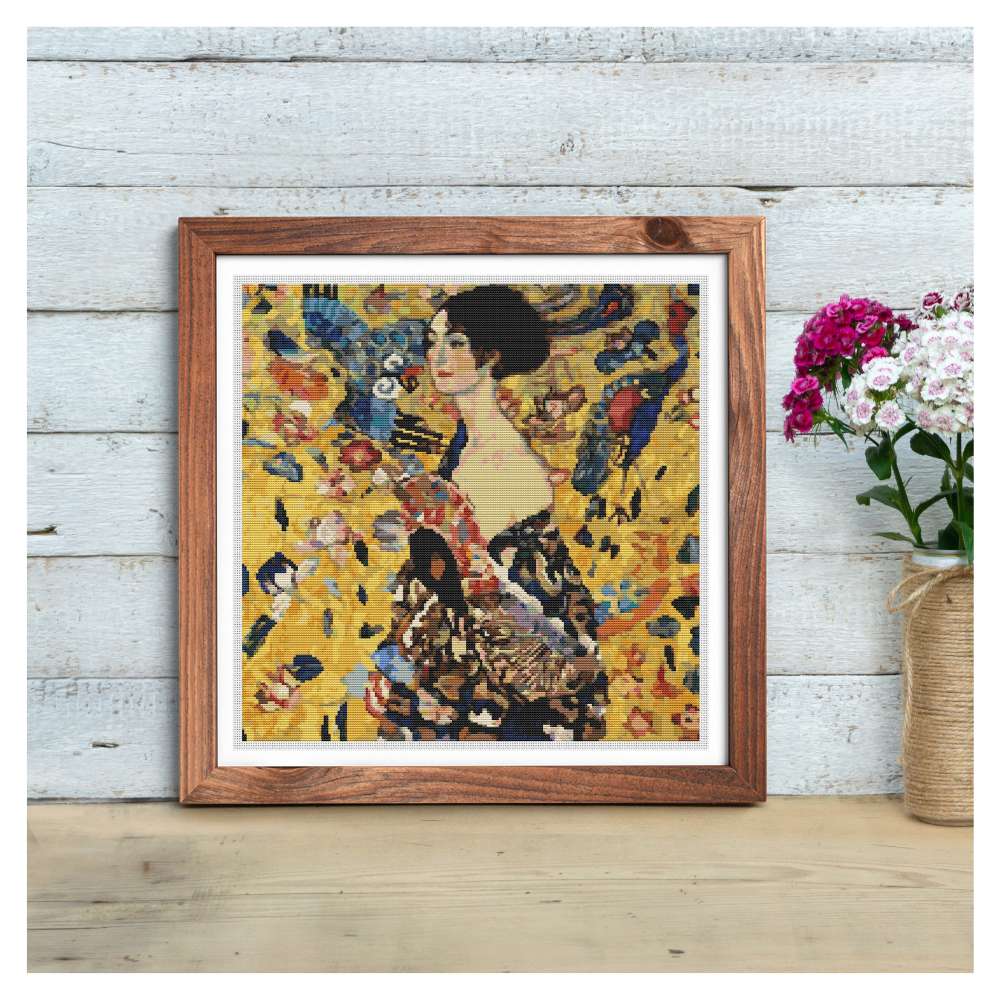 Lady with a Fan Counted Cross Stitch Kit Gustav Klimt