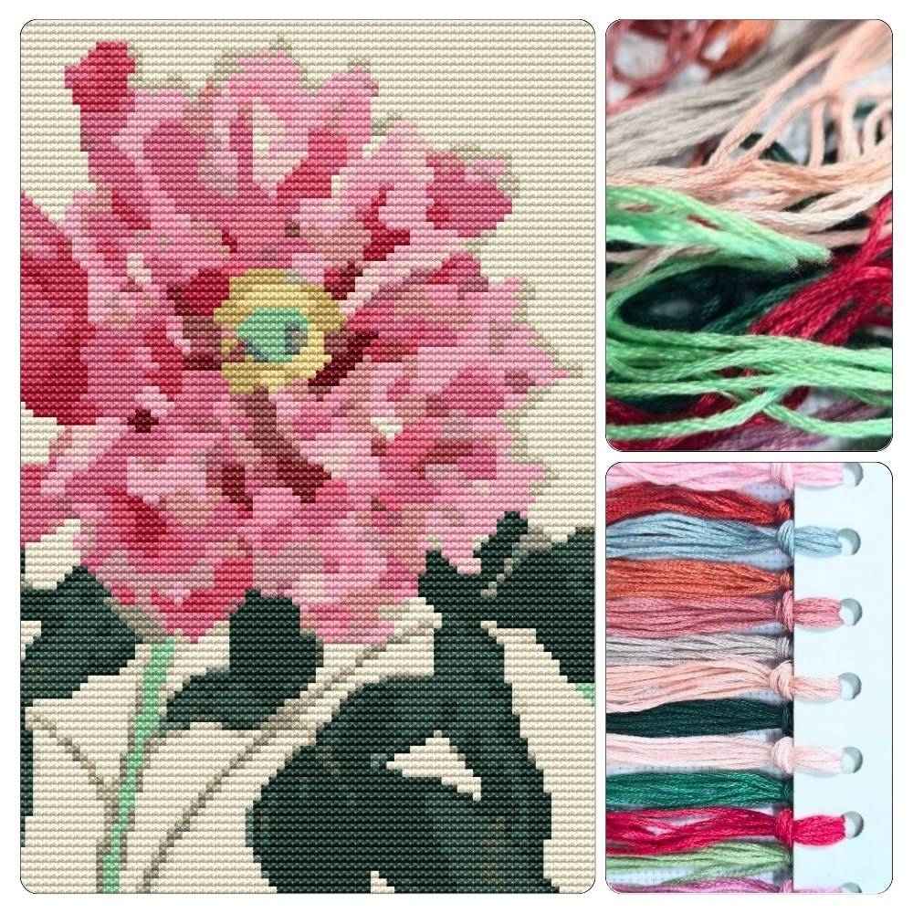 Peonies Cross Stitch Kit - Premium Cross Stitch Kit - Tanigami Konan