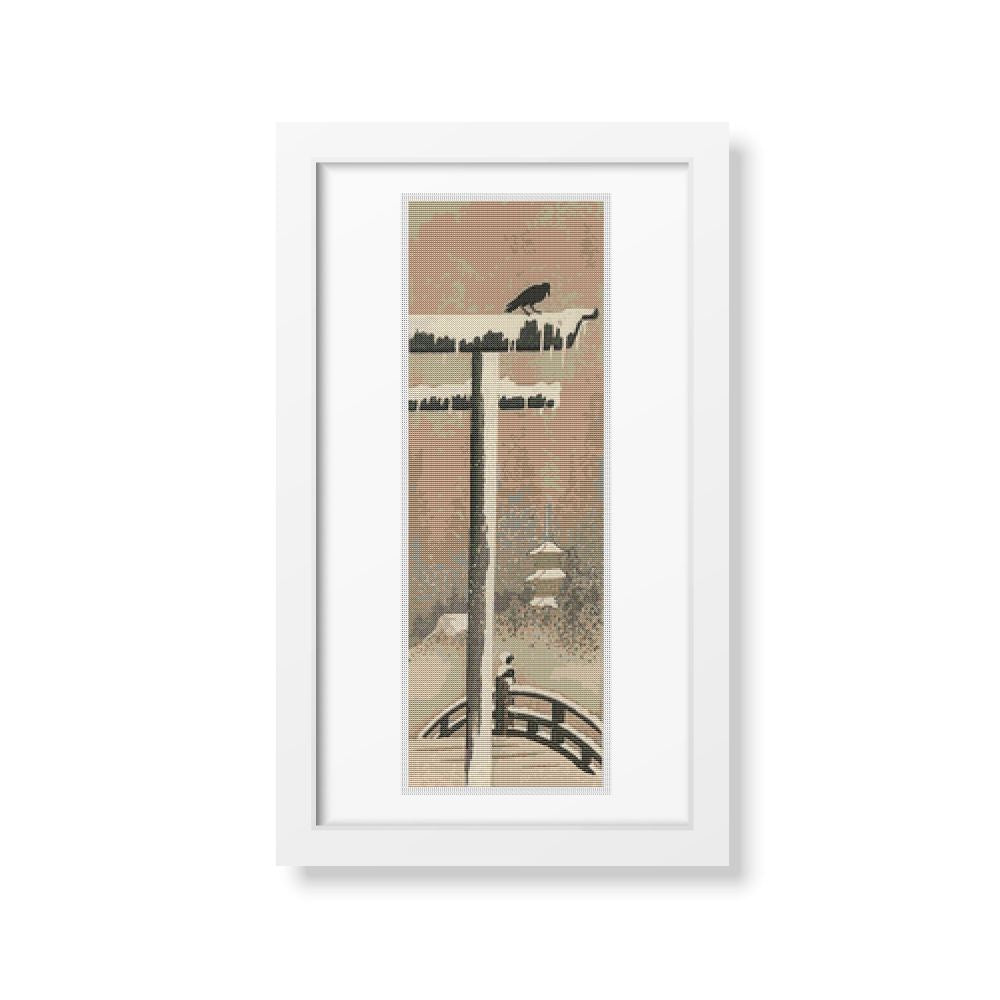 Torii and Crow in the Snow Counted Cross Stitch Kit Ohara Koson
