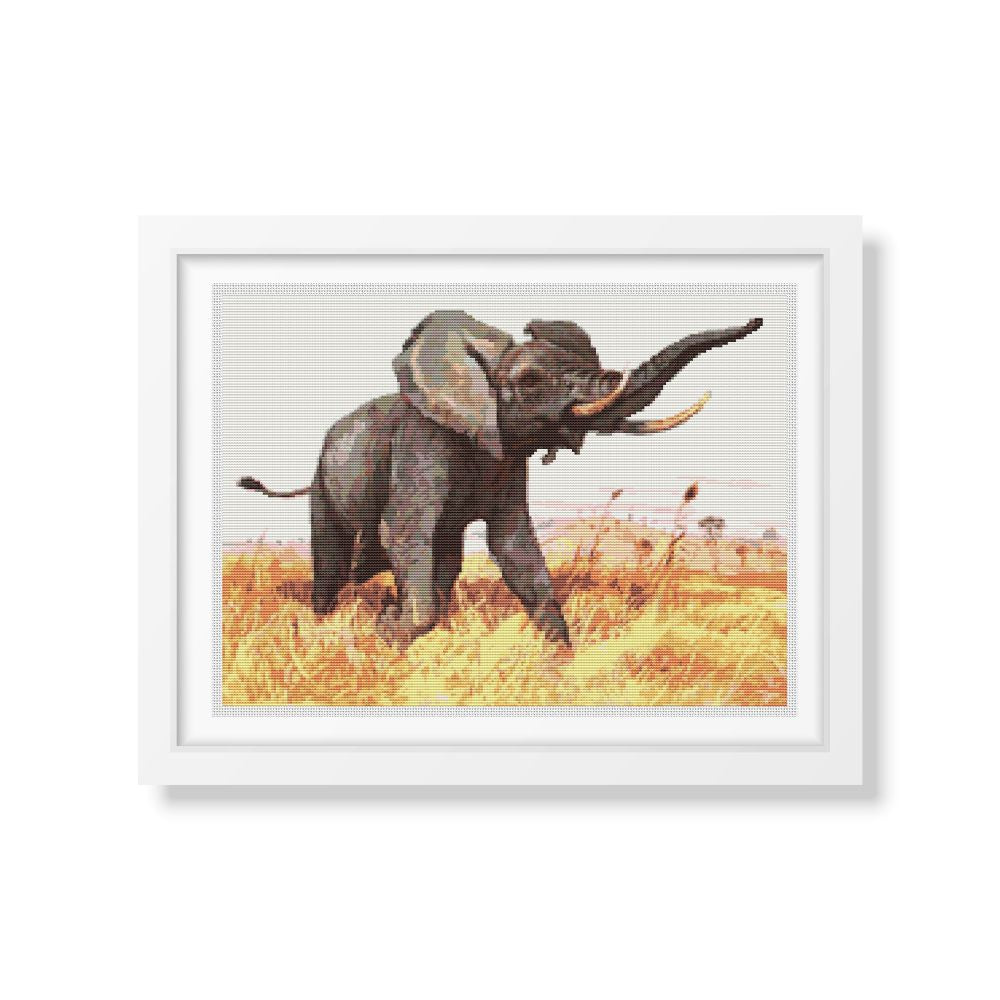 African Elephant Counted Cross Stitch Pattern Friedrich Wilhelm Kuhnert