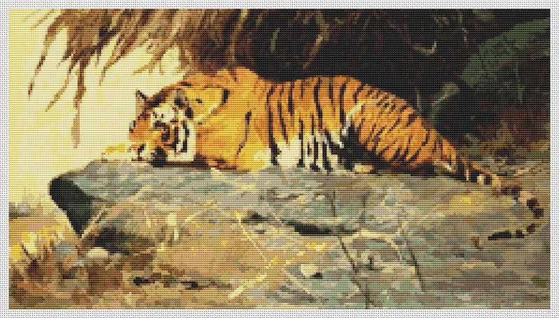 Tiger Counted Cross Stitch Pattern Friedrich Wilhelm Kuhnert