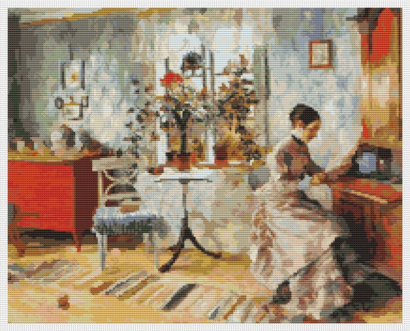 An Interior with a Woman Reading Counted Cross Stitch Kit Carl Larsson