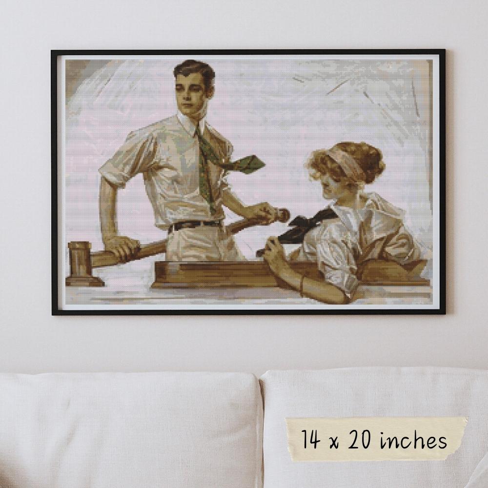 Couple in a Boat Cross Stitch Pattern - Premium Cross Stitch Pattern - J.C. Leyendecker