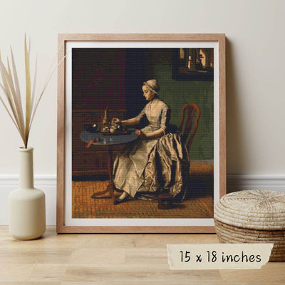 A Dutch Girl at Breakfast Cross Stitch Pattern