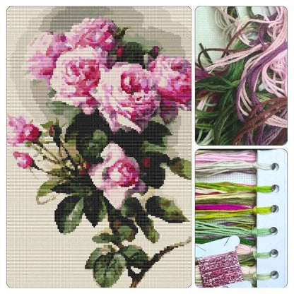 Roses and Bumblebees Cross Stitch Kit - Premium Cross Stitch Kit - Paul de Longpre