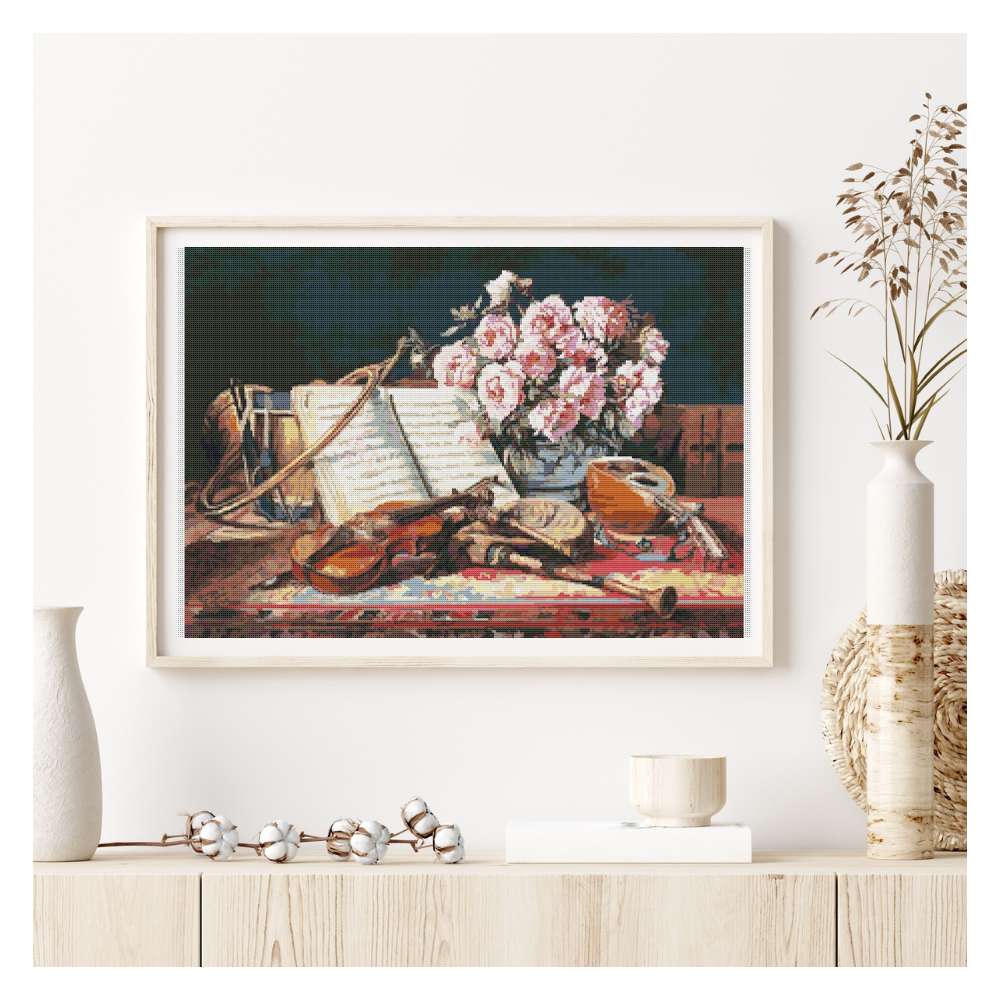 Musical Still Life Counted Cross Stitch Pattern Charles Antoine Loyeux