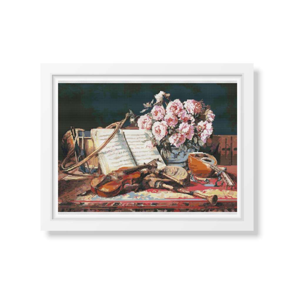 Musical Still Life Counted Cross Stitch Kit Charles Antoine Loyeux