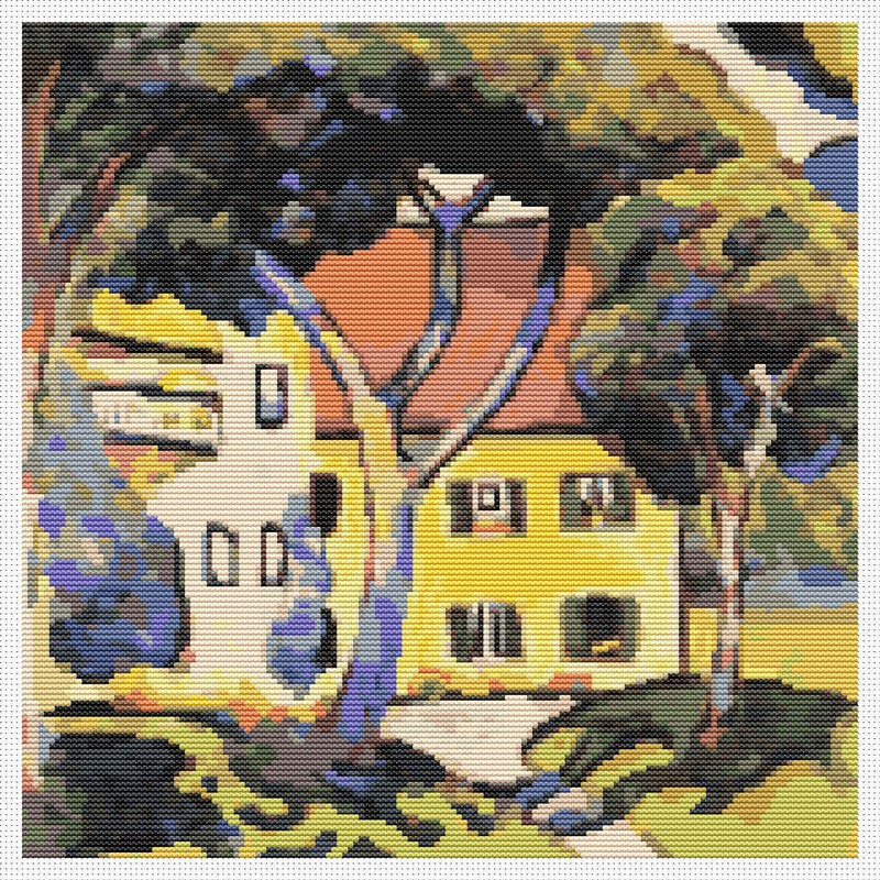 House in a Landscape Counted Cross Stitch Pattern August Macke