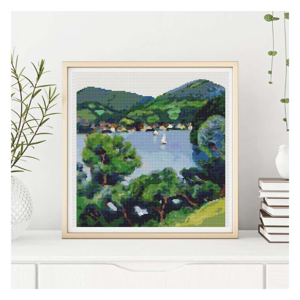 View of Tegernsee Counted Cross Stitch Pattern August Macke
