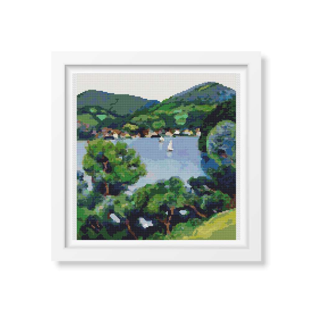 View of Tegernsee Counted Cross Stitch Pattern August Macke