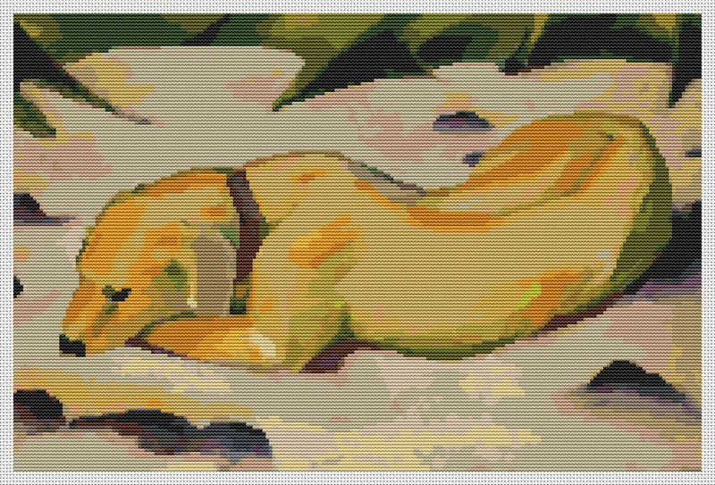 Dog Lying in the Snow Counted Cross Stitch Pattern Franz Marc