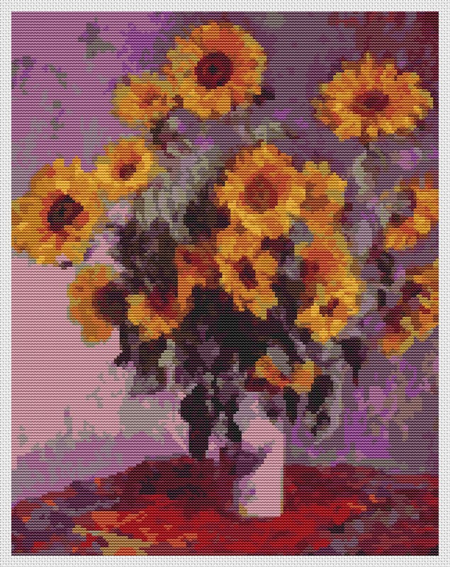 Sunflowers Counted Cross Stitch Pattern Claude Monet