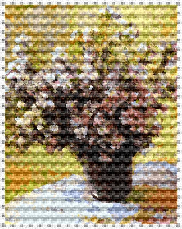 Bouquet of Mallows Counted Cross Stitch Pattern Claude Monet
