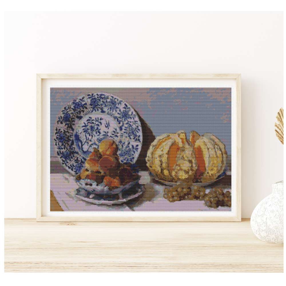 Still Life with Melon and Grapes Counted Cross Stitch Pattern Claude Monet
