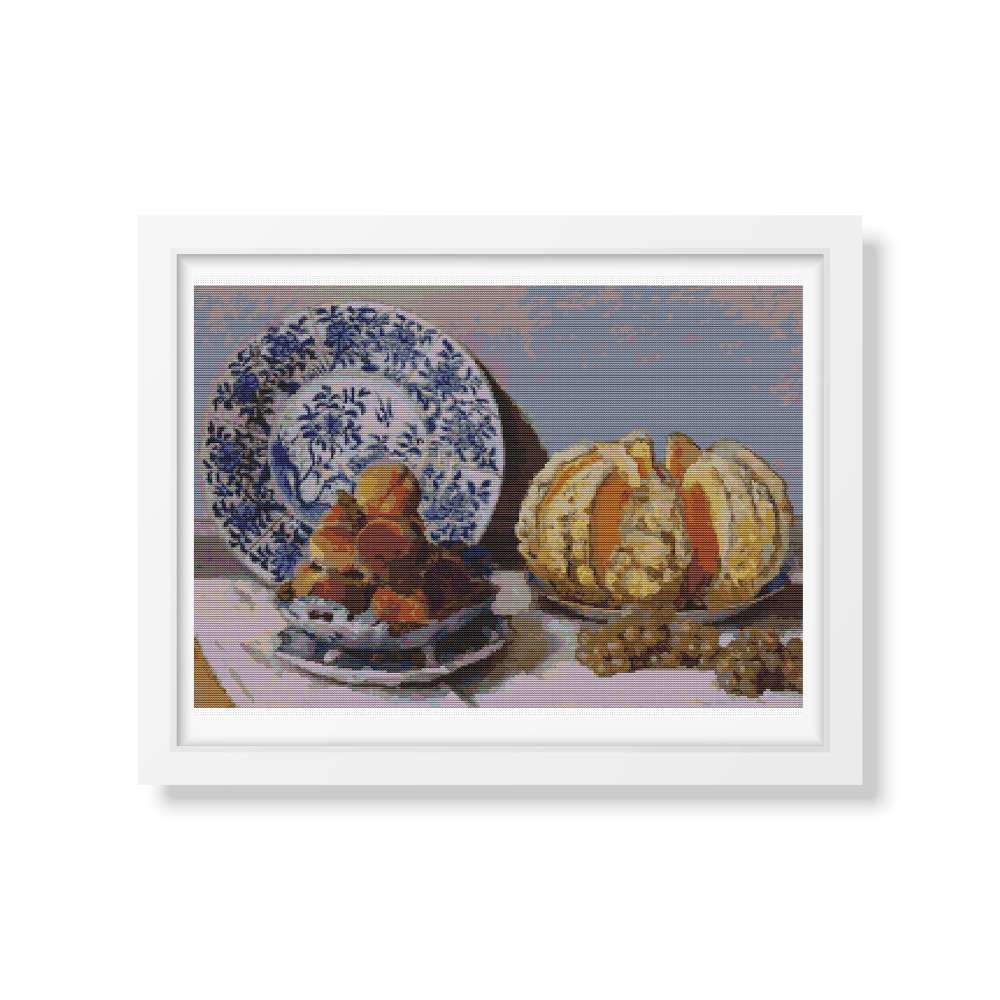 Still Life with Melon and Grapes Counted Cross Stitch Pattern Claude Monet