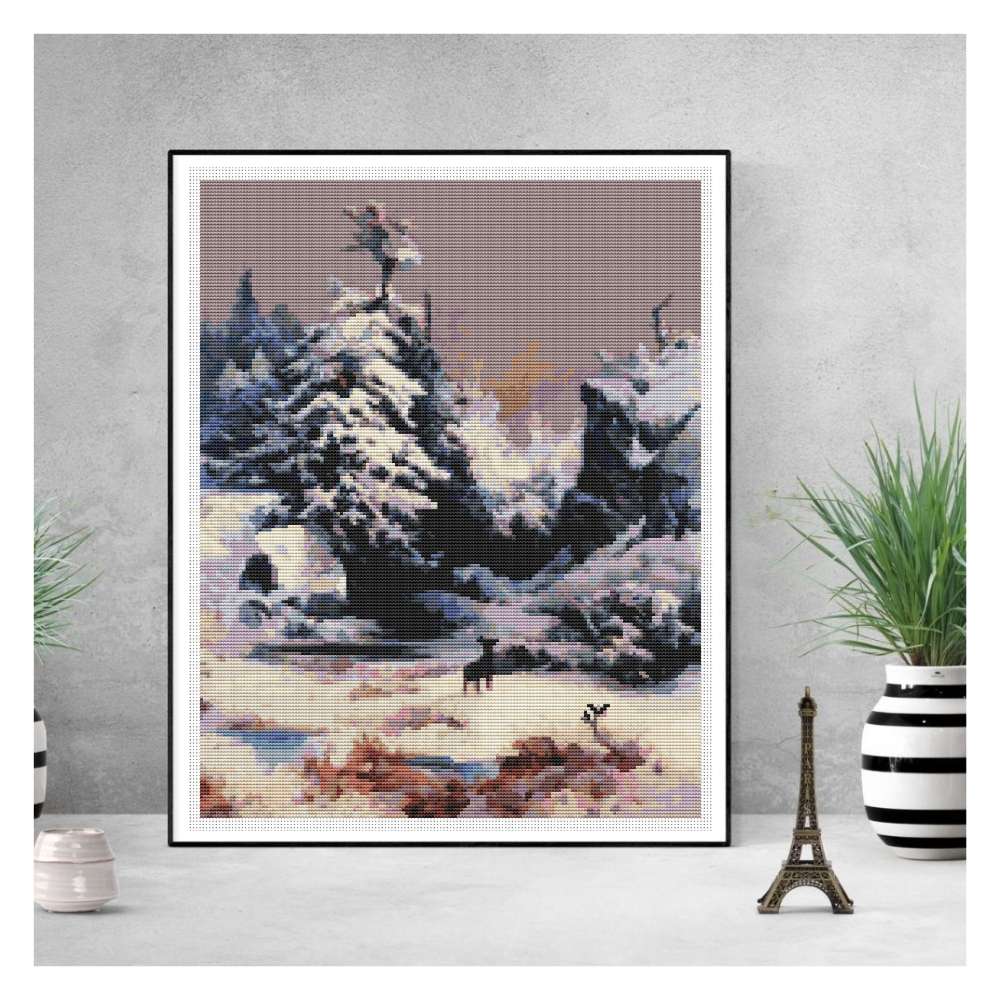 Winter in the Rockies Counted Cross Stitch Pattern Thomas Moran