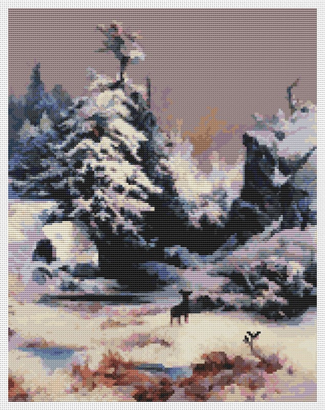 Winter in the Rockies Counted Cross Stitch Pattern Thomas Moran