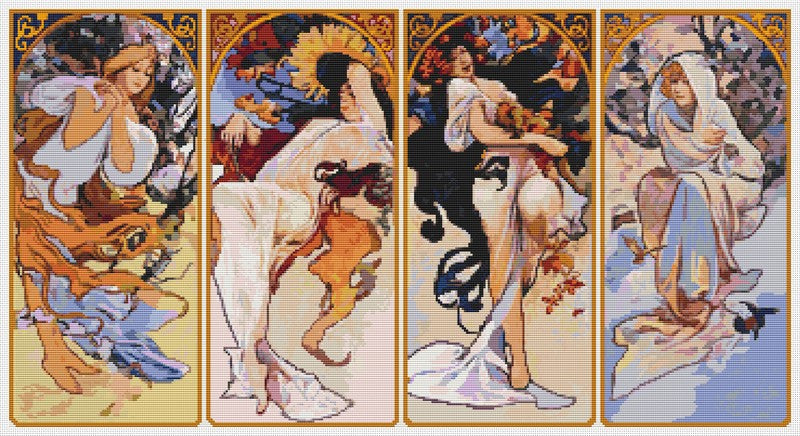 Four Seasons Counted Cross Stitch Kit Alphonse Mucha