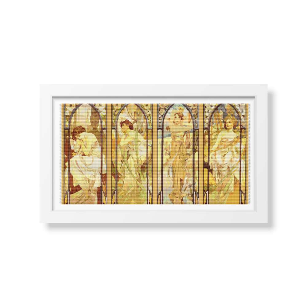The Times of the Day Counted Cross Stitch Pattern Alphonse Mucha