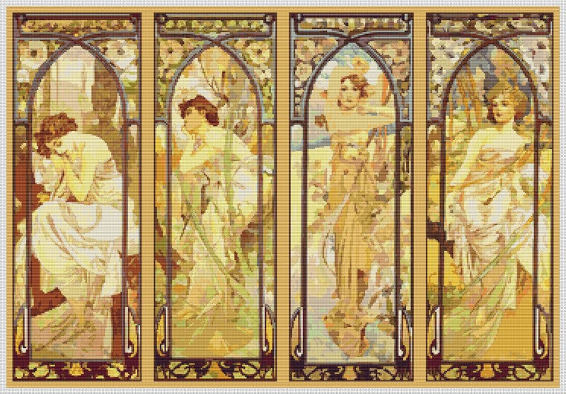 The Times of the Day Counted Cross Stitch Kit Alphonse Mucha