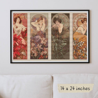 The Four Gemstones Cross Stitch Pattern - Premium Cross Stitch Pattern - Alphonse Mucha