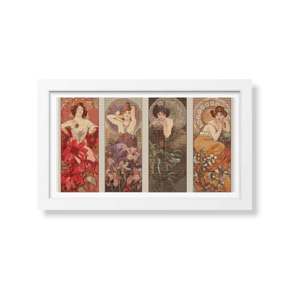 The Four Gemstones Counted Cross Stitch Pattern Alphonse Mucha