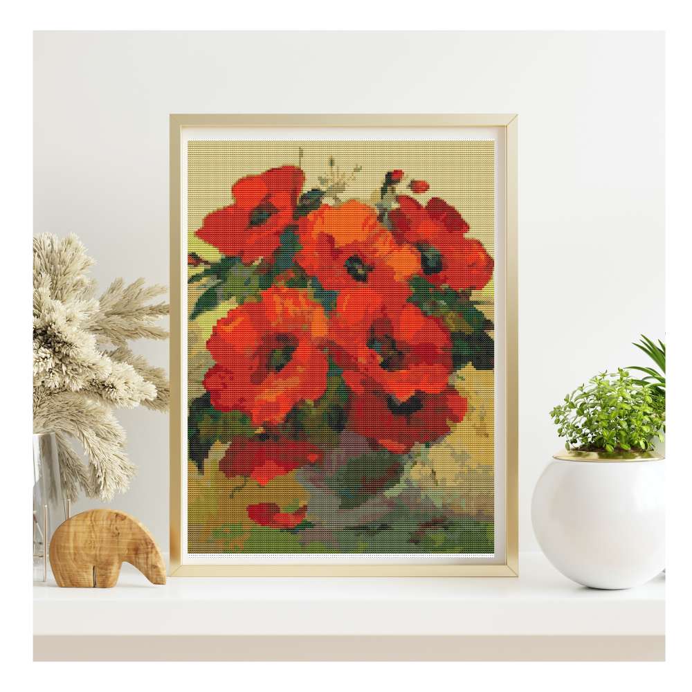 Poppies in a Vase Counted Cross Stitch Pattern William Jabez Muckley