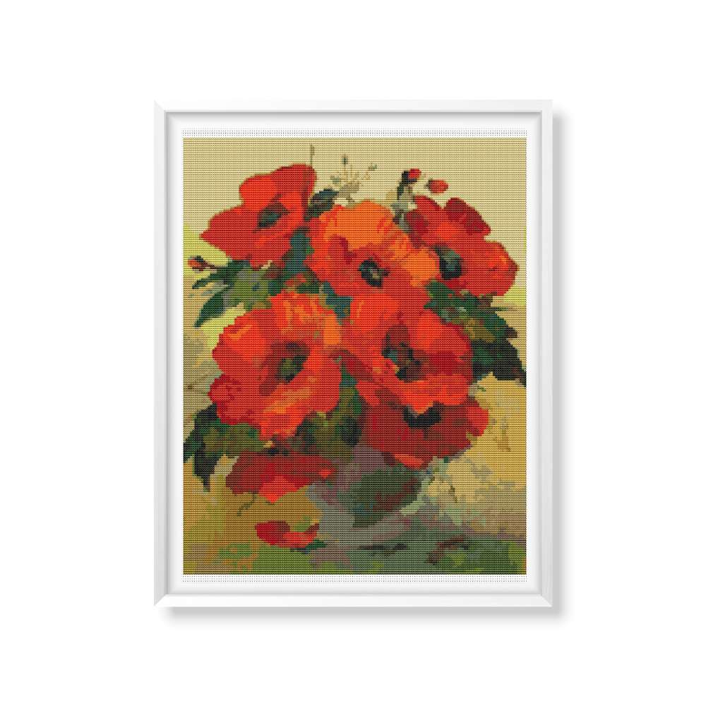 Poppies in a Vase Counted Cross Stitch Pattern William Jabez Muckley