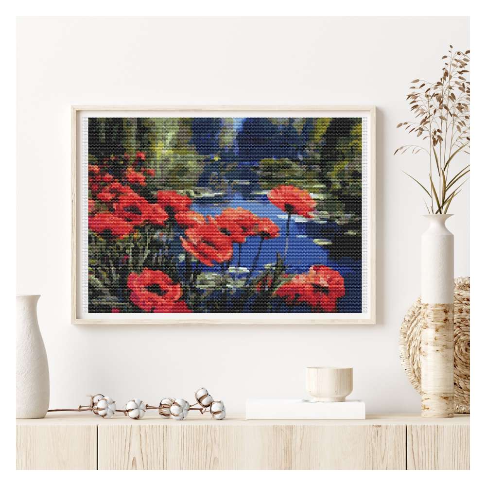 Poppies by the Pond Counted Cross Stitch Pattern William Jabez Muckley