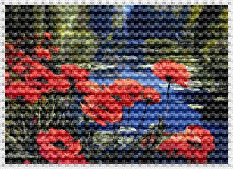 Poppies by the Pond Counted Cross Stitch Kit William Jabez Muckley