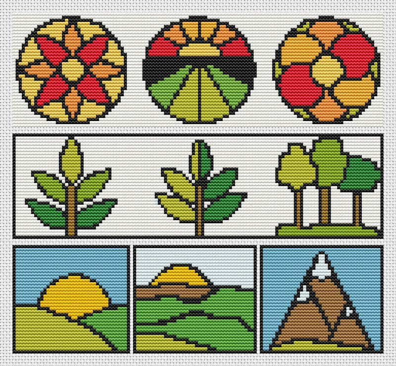 Panel Series featuring Green Earth Cross Stitch Pattern The Art of Stitch