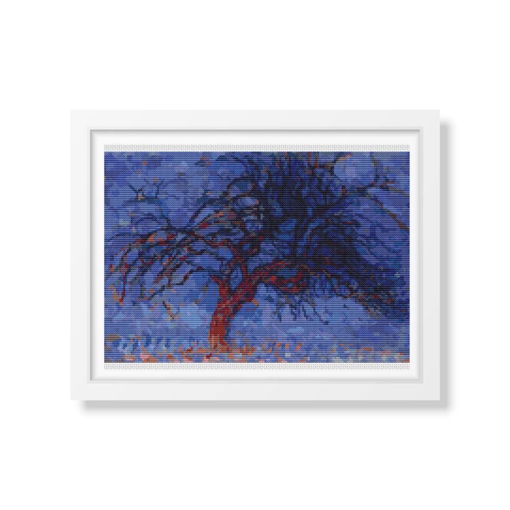 Evening Red Tree Counted Cross Stitch Pattern Piet Mondrian