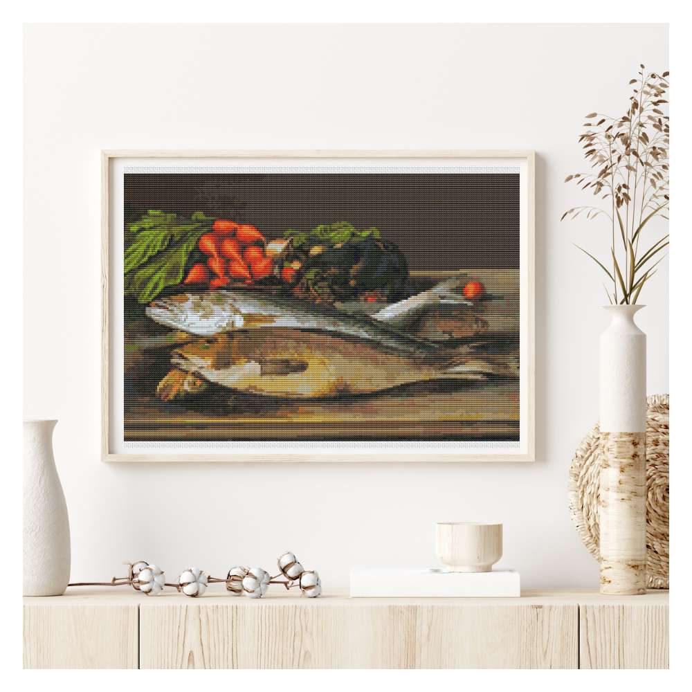 Fish, Lobster and Radishes Counted Cross Stitch Kit Levi Wells Prentice