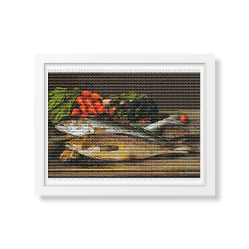 Fish, Lobster and Radishes Counted Cross Stitch Kit Levi Wells Prentice