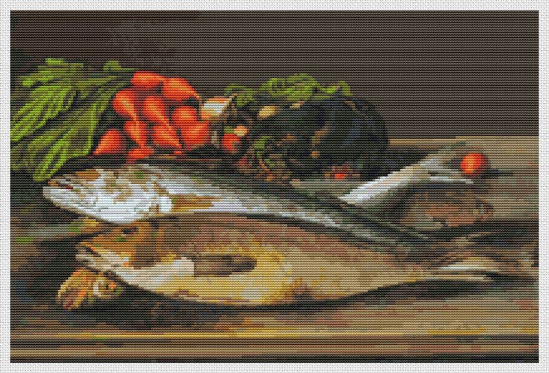 Fish, Lobster and Radishes Counted Cross Stitch Kit Levi Wells Prentice