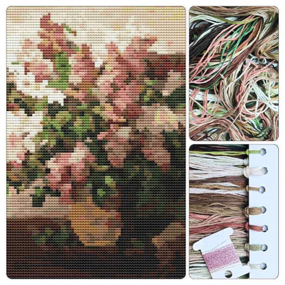 Lilacs in a Basket Cross Stitch Kit - Premium Cross Stitch Kit - Pyotr Konchalovsky