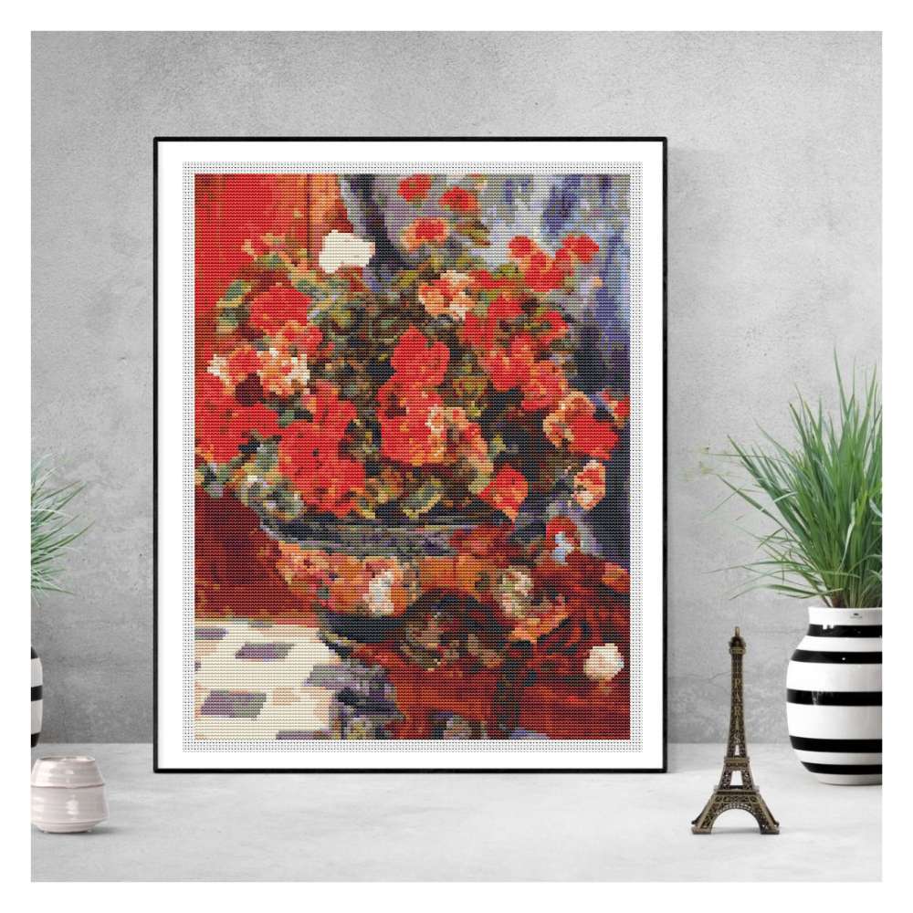 Geraniums and Cats Counted Cross Stitch Kit Pierre-Auguste Renoir