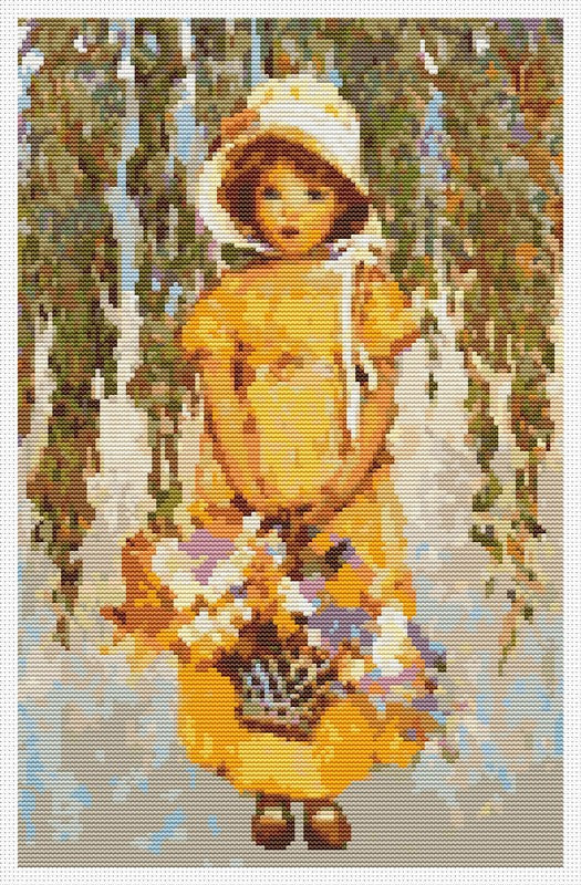 Girl with Posies Counted Cross Stitch Pattern Jessie Willcox Smith