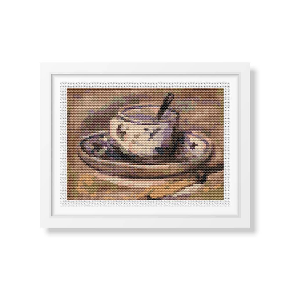Still Life of Coffee Mini Counted Cross Stitch Pattern Pierre-Auguste Renoir