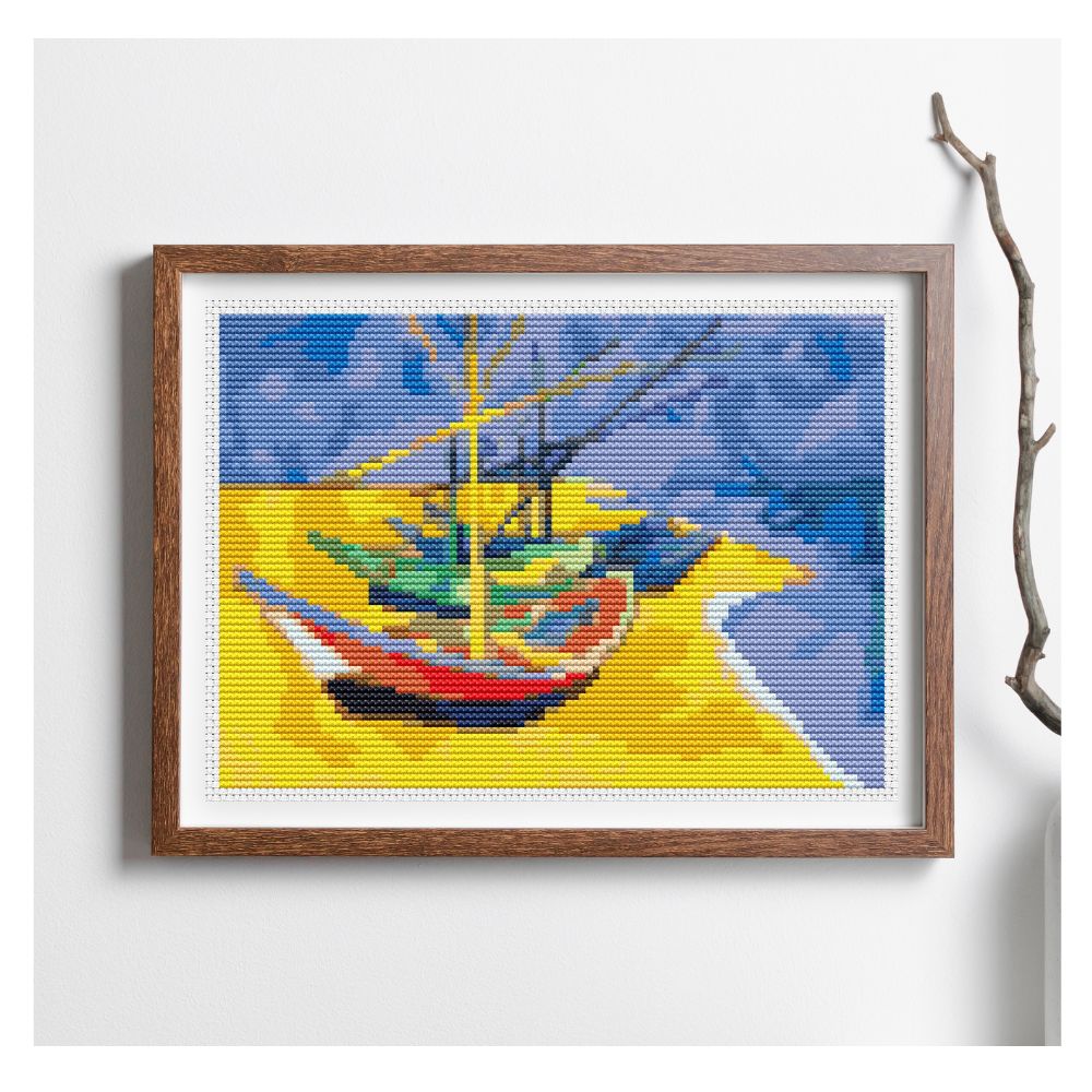 Boats on a Beach Mini Counted Cross Stitch Pattern Vincent Van Gogh
