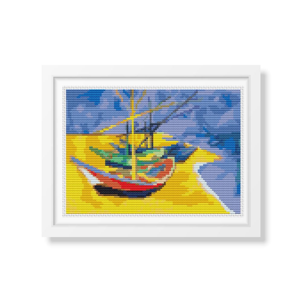 Boats on a Beach Mini Counted Cross Stitch Kit Vincent Van Gogh