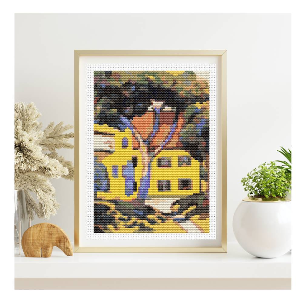House in a Landscape Mini Counted Cross Stitch Kit August Macke