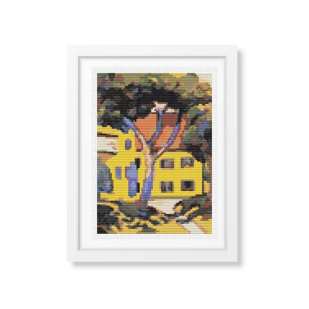 House in a Landscape Mini Counted Cross Stitch Kit August Macke