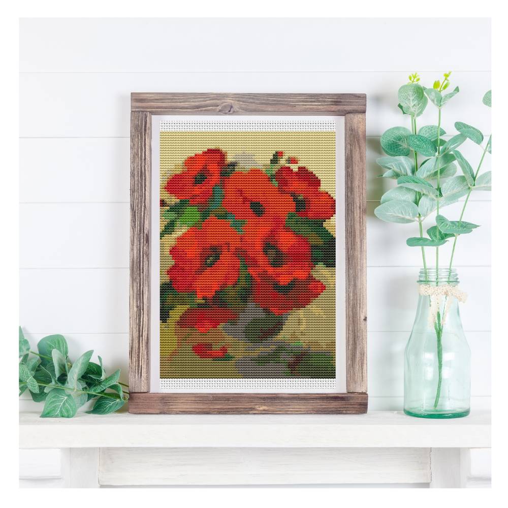 Poppies in a Vase Mini Counted Cross Stitch Kit William Jabez Muckley