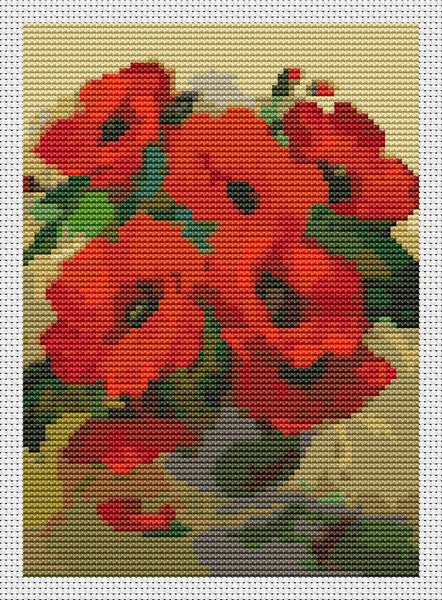 Poppies in a Vase Mini Counted Cross Stitch Kit William Jabez Muckley