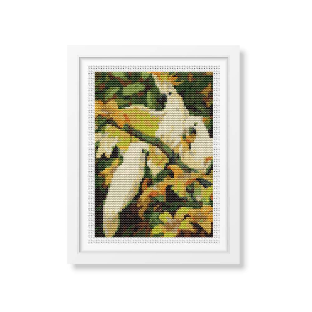 Sulphur Crested Cockatoos Mini Counted Cross Stitch Pattern Jessie Arms Botke