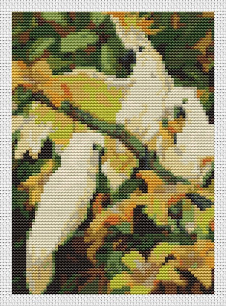 Sulphur Crested Cockatoos Mini Counted Cross Stitch Pattern Jessie Arms Botke