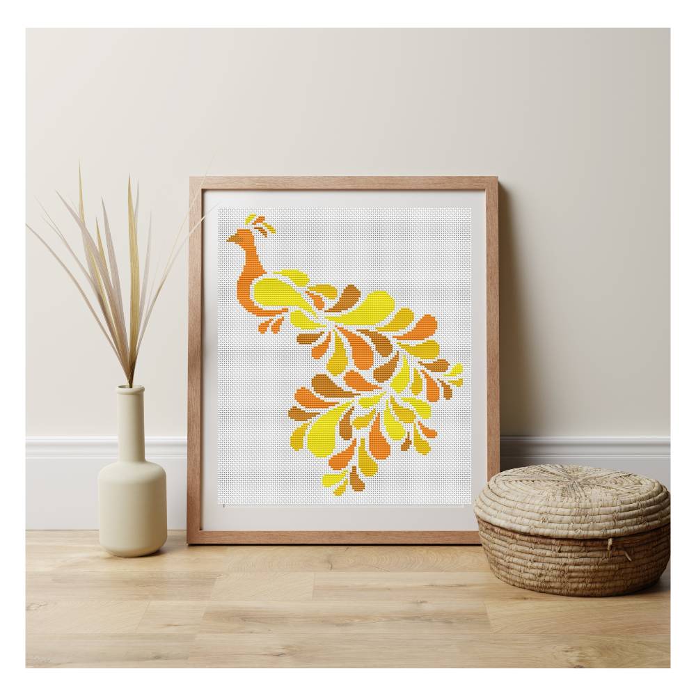 Abstract Peacock in Yellow Counted Cross Stitch Kit Lisa Fischer