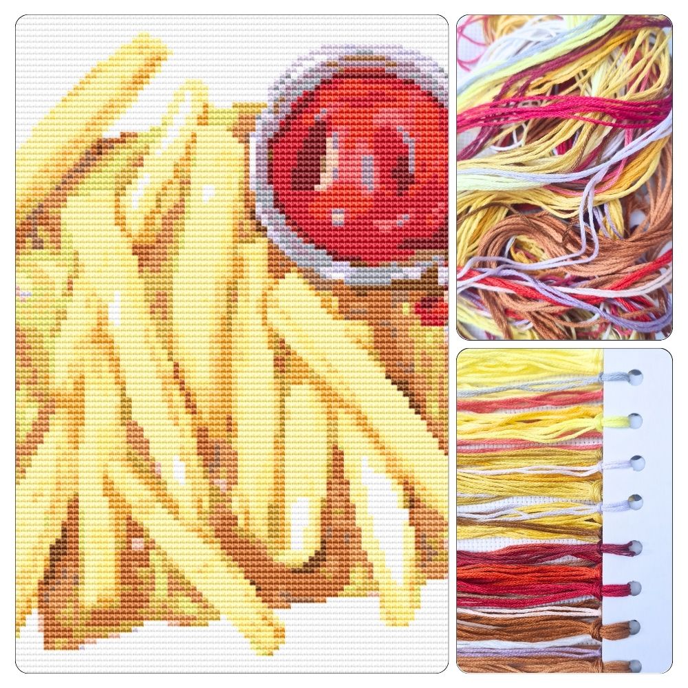 French Fries and Sauce Cross Stitch Kit - Mini Cross Stitch Kit - The Art of Stitch