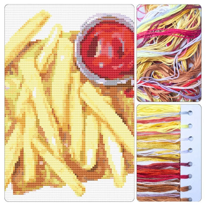 French Fries and Sauce Cross Stitch Kit - Mini Cross Stitch Kit - The Art of Stitch